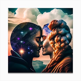 Two Lovers Kissing In Space Canvas Print