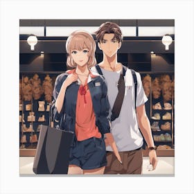 A boy and a girl going shopping Art Canvas Print