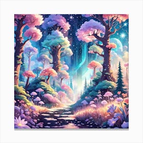 A Fantasy Forest With Twinkling Stars In Pastel Tone Square Composition 335 Canvas Print