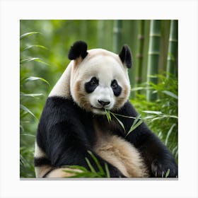 A Panda Sits Contently Eating Bamboo Amidst A Lush Green Forest, Its Black And White Fur Contrasting Beautifully With Nature 4 Canvas Print