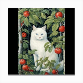 White Cat In Apple Orchard Canvas Print