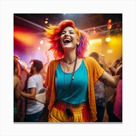 Energetic Woman With Vibrant Dyed Hair Cheerful Smile Standing Alone In A Studio Personalized Wir (4) Canvas Print