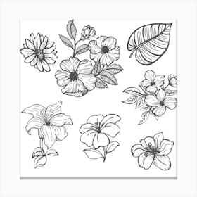 Flowers And Leaves Leaves Floral Canvas Print