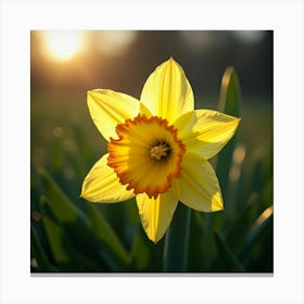 A Radiant Daffodil With Petals Of Cascading, Neon Light Blooming In A Dreamlike Meadow 1 Canvas Print