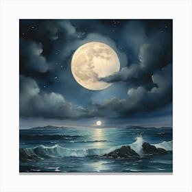 Full Moon Over The Ocean Canvas Print