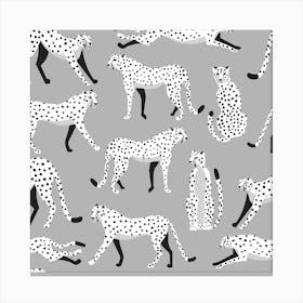 Tropical Monochrome Cheetah Pattern On Gray Square Canvas Print