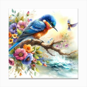 Bird With Flowers Canvas Print