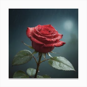 Red Rose In The Rain Canvas Print