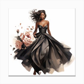 Black Woman In Black Dress 1 Canvas Print