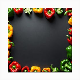 Colorful Peppers On Black Background 12 Canvas Print