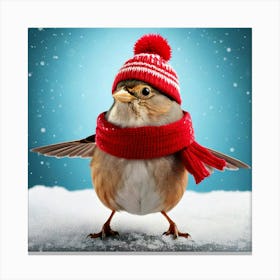 Firefly Sparrow, Winter, Outfit, Dancing, Copy Space, Bird, Festive, Charming, Adorable, Whimsical, (9) Canvas Print