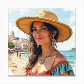 Enchanting Greek Woman In Watercolor, With The Vibrant Colors Of A Local Festival 1 Canvas Print