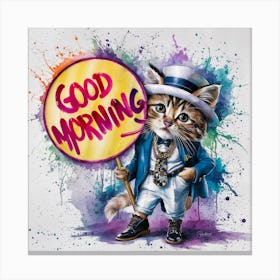 Confident Kitten A Vivid Watercolor Splash Art With Bold Graffiti Typography (2) Canvas Print