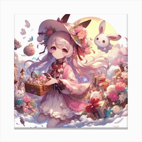 Anime Girl With Bunny Canvas Print