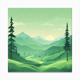 Misty mountains background in green tone 99 Canvas Print