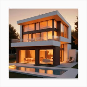 Modern House At Dusk 4 Canvas Print