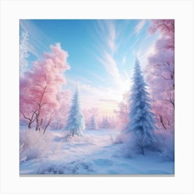 A Winter Forest Landscape Where The Frost Laden Trees Cradle The Crystal Clear Sky Painted In Vivi Canvas Print