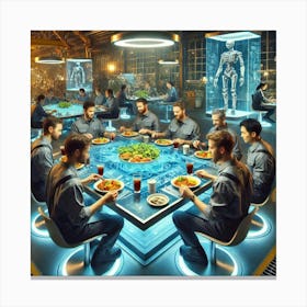 A Group Of Factory Workers Enjoying Traditional Me Canvas Print