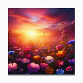 Sunset Flower Field Canvas Print