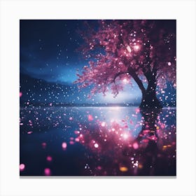 Moonlight Reflections, Pink Cherry Blossom on the Lake Canvas Print