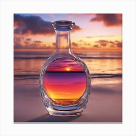 Vivid Colorful Sunset Viewed Through Beautiful Crystal Glass Bottel, Close Up, Award Winning Photo Canvas Print