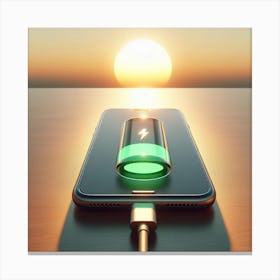 Sunset With Mobile Phone Charging Canvas Print