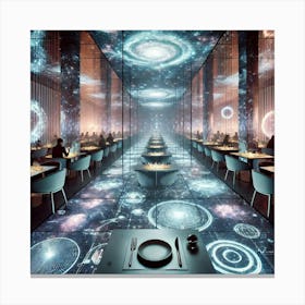 A Futuristic Restaurant Showcasing Astral Soundsca Canvas Print