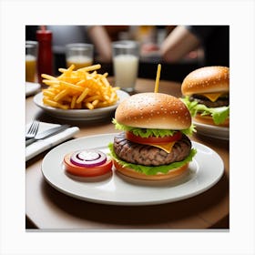 Hamburgers And Fries In A Restaurant 1 Canvas Print