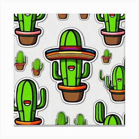 Cactus Wearing Mexican Sombrero And Poncho Sticker 2d Cute Fantasy Dreamy Vector Illustration (20) Canvas Print