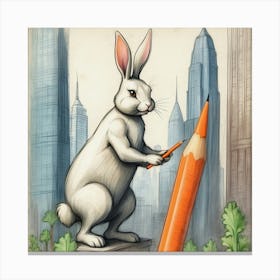 Rabbit With Pencil 4 Canvas Print