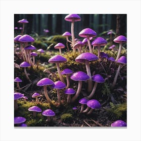 Purple Mushrooms In The Forest Canvas Print