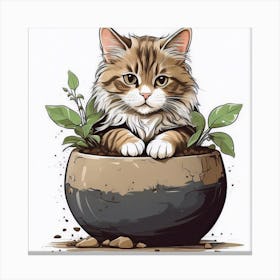 Cat In A Pot Canvas Print