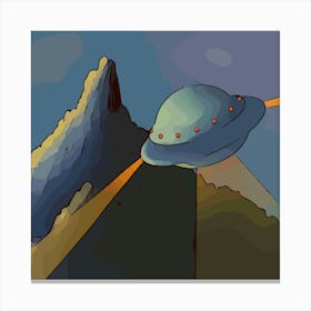 Ufo Flying Mountains Fantasy Nature Aliens Landscape Mysterious Space Galaxy Canvas Print