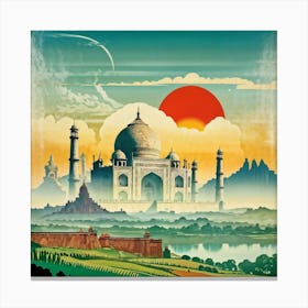 A Vintage Travel Poster Features A Collage Of Major Historical Landmarks From Different Continents (3) Canvas Print