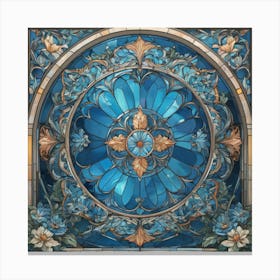 Vintage stained glass wallpaper floral with blue, green and yellow Canvas Print