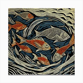 Fish In The Sea Linocut Space Around By Jacob Lawrence And Francis Picabia Perfect Composition Be Upscaled Canvas Print
