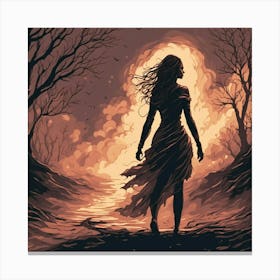 Woman Walking In The Woods Canvas Print