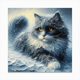 Snow Cat Painting Canvas Print