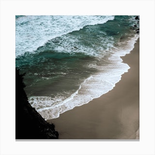 Dark Beach, Bright Waves And Blue Sea  Aerial Ocean View  Colour Travel And Nature Photography  Portrait Square Canvas Print
