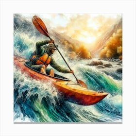 Kayaker On A River Canvas Print