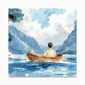 Watercolor Man In A Boat Canvas Print