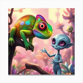 Alien And Chameleon Canvas Print