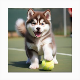 Husky Puppy Playing Tennis Canvas Print