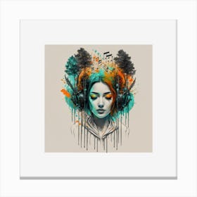 Girl With Headphones Canvas Print