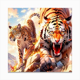 Tiger And Lion Canvas Print