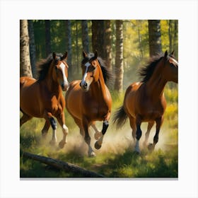 Horses Galloping In The Forest 2 Canvas Print