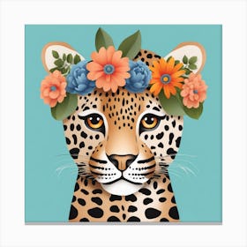 Floral Baby Jaguar Nursery Illustration (5) Canvas Print