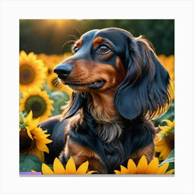 Dachshund In Sunflowers Canvas Print