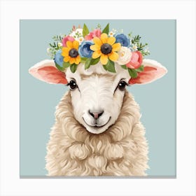 Floral Baby Sheep Nursery Illustration (7) Canvas Print