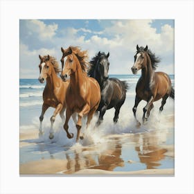 Horses Running On The Beach Art Print 0 Canvas Print